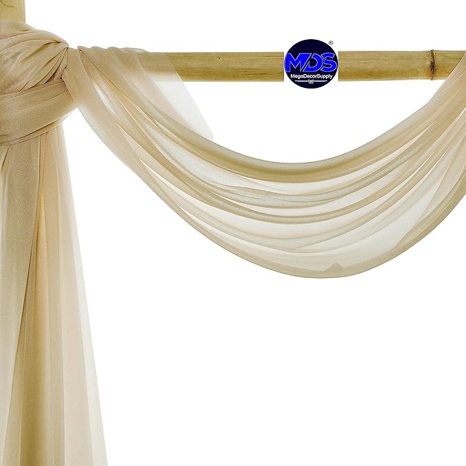 MDS Halloween Chiffon Draping Fabric - 2 Panel, 30" Wide x 30ft Long - Sheer Spooky Arbor & Canopy Drapery for Haunted House Backdrops, Party Ceilings, DIY Costumes & Themed Events - Champagne Gold