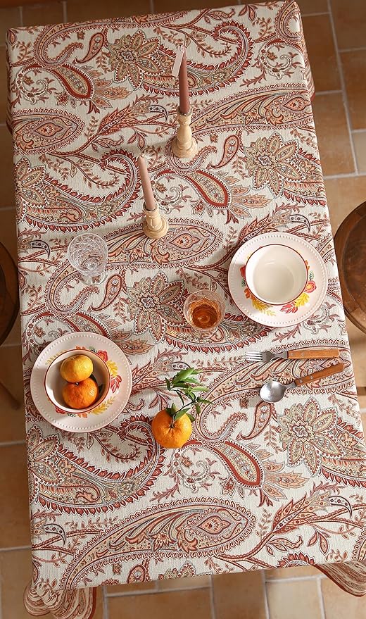 Tablecloth, Rectangular Floral, 55x87 Inch Linen-Polyester Blend