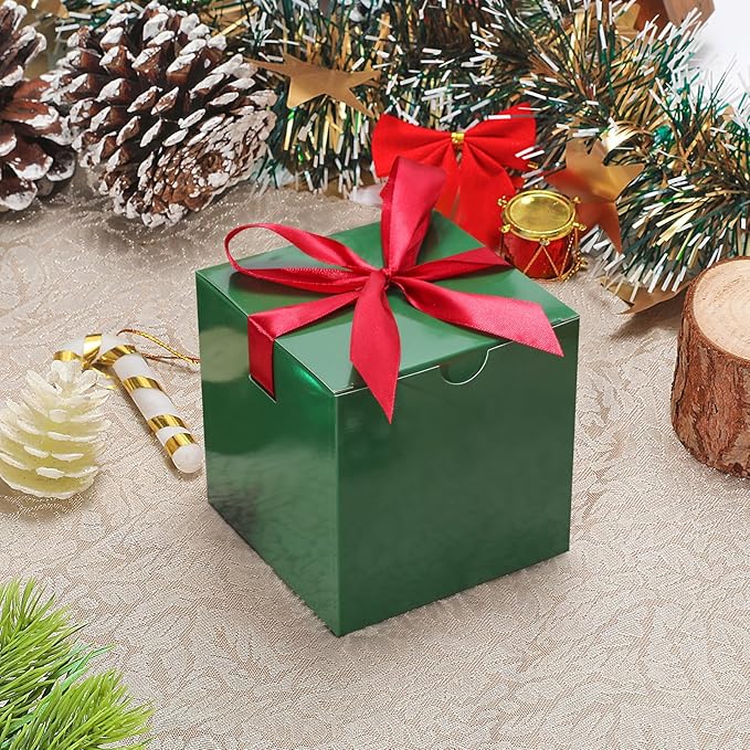 DOYIDE Small Gift Boxes, 20 Pack 5x5x5 Inch Green Elegant Paper Boxes with Ribbons, Crafting, Christmas Gift Box Wedding Party Favor, Cupcake, Candy, Bridesmaids Proposal Box