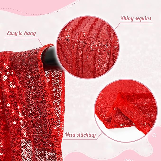 Backdrop Curtain, Dark Red Sequin, 6 x 6 Ft for Weddings