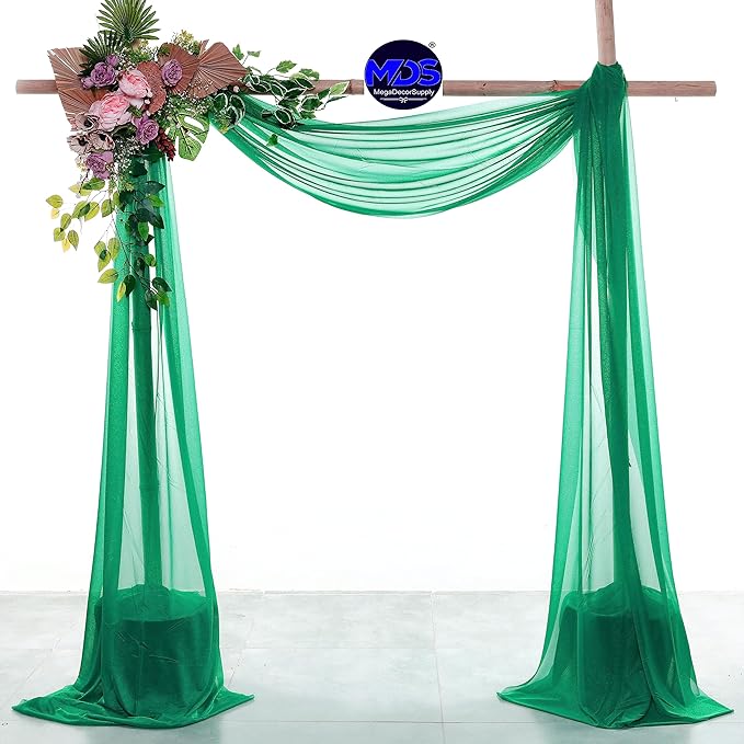 MDS Halloween Chiffon Draping Fabric - 2 Panel, 30" Wide x 50ft Long - Sheer Spooky Arbor & Canopy Drapery for Haunted House Backdrops, Party Ceilings, DIY Costumes & Themed Events - Emerald Green
