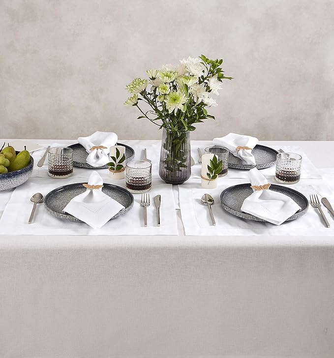 Cotton Linen Cloth Napkins Set of 4 – Hemstitch White Dinner Napkins 20 x 20 Inch – Washable Fabric Napkins for Spring, Summer, Wedding Decoration – Siena