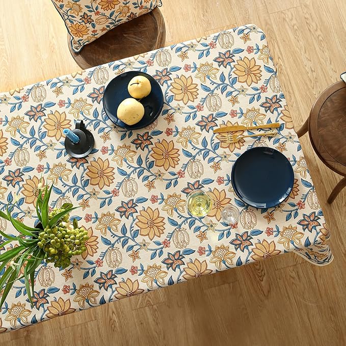 Rectangular Tablecloth 55 x 71 Inch Linen-Polyester Blend Floral Design