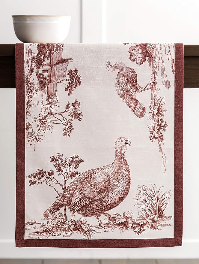 Maison d' Hermine Table Runner 100% Cotton Single Layer Table Runners 60 inches Long for Thanksgiving Christmas Decorations Home Kitchen Dining Party Wedding (Holy Jouy - Brown, 14.5" x 60")