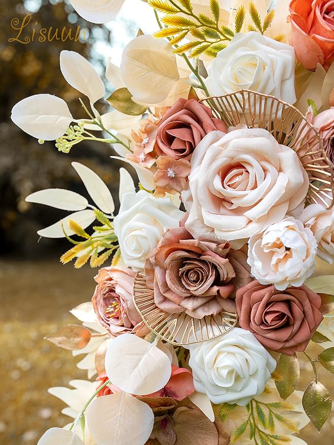 Artificial Flowers Wedding Arch Swag Set, Champagne Silk Blooms
