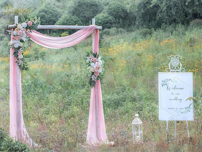 Artificial Flowers Wedding Arch Swag, 40 Inch Pink Silk Peony and Rose Set