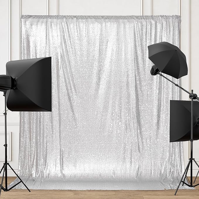 Backgrounds - Silver Sparkly Sequin Backdrop, 8ft x 8ft