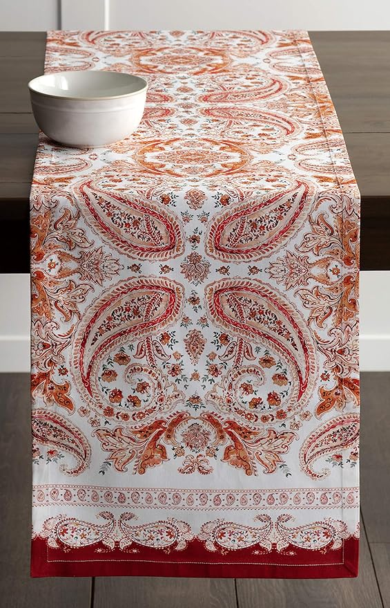 Maison d' Hermine Table Runner 100% Cotton Single Layer Table Runners 108 inches Long for Thanksgiving Christmas Decorations Home Kitchen Dining Party Wedding (Orient, 14.5" x 108")