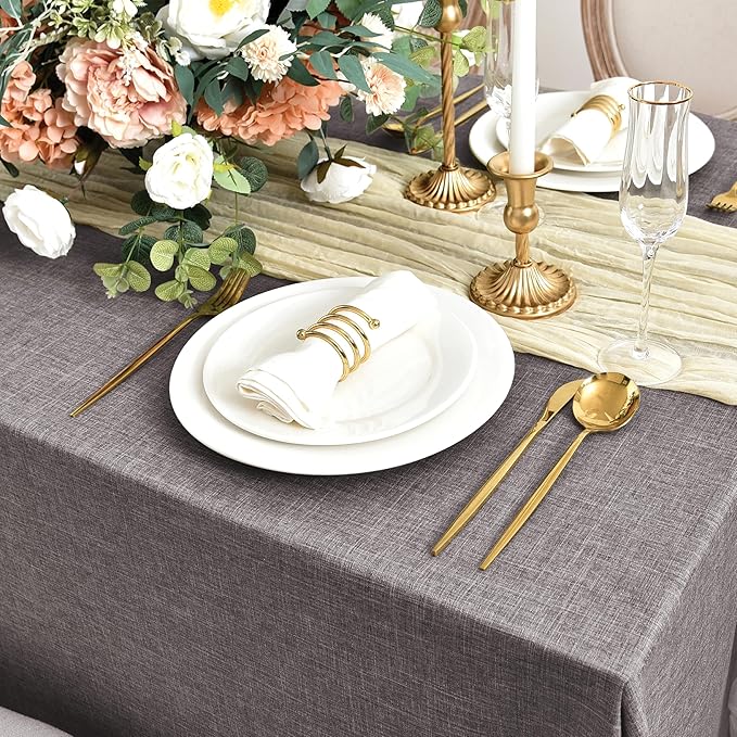 Fitable Faux Linen Tablecloths for Rectangle Tables: Water & Stain Resistant Farmhouse Table Cloth, Washable Burlap Textured Table Covers for Kitchen Dining Party(2 Pack, 60x120 Inch, Stone)