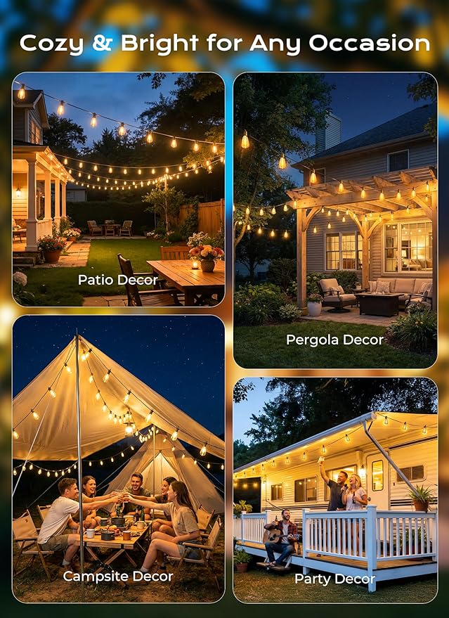 String Lights, 202 Ft Solar Strand with 65 Shatterproof LED Bulbs