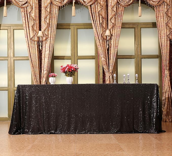 SquarePie Sequin Tablecloth 60 x 120 Inch Black Sparkly Table Linen for Halloween Wedding Party