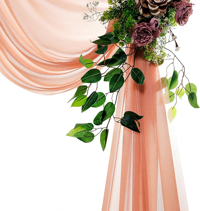 Backdrop Drape Fabric, Coral Peach Sheer Chiffon, 2 Panels 30 in x 100 ft