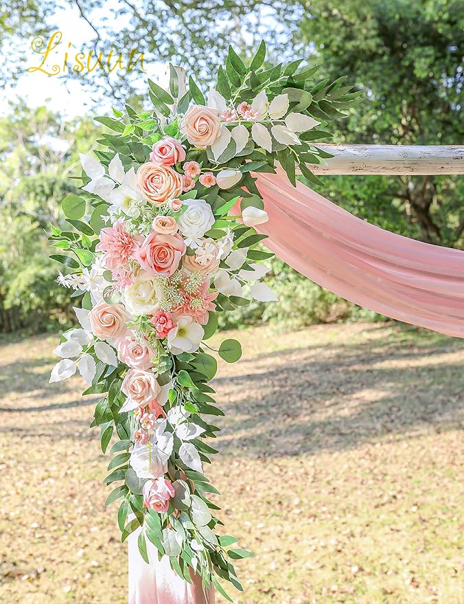 Artificial Flowers Wedding Arch Swag Set, Champagne and Pinkish White