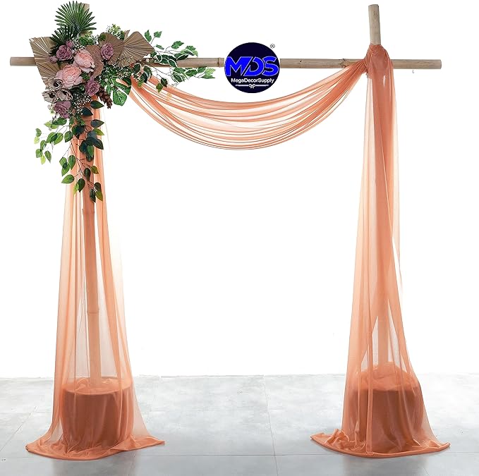MDS Halloween Chiffon Draping Fabric - 1 Panel, 30" Wide x 50ft Long - Sheer Spooky Arbor & Canopy Drapery for Haunted House Backdrops, Party Ceilings, DIY Costumes & Themed Events - Coral Peach
