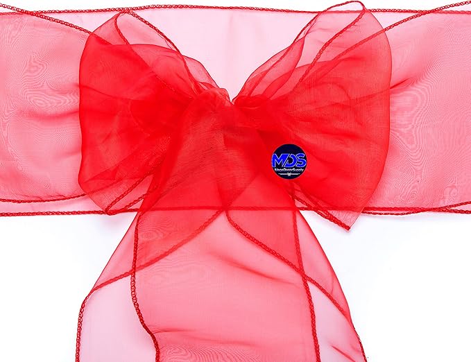 MDS Pack of 300 PCS Organza Chair Sashes Wider Dining Chair Bows Ribbon Tie Back for Wedding Party Birthday Bridal Shower Reception Event Banquet Home Chair Cover Decoration - Red