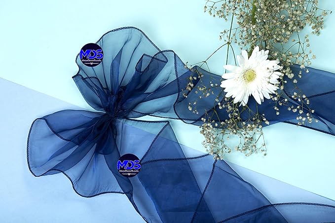 MDS Pack of 250 PCS Organza Chair Sashes Wider Dining Chair Bows Ribbon Tie Back for Wedding Party Birthday Bridal Shower Reception Event Banquet Home Chair Cover Decoration - Navy Blue