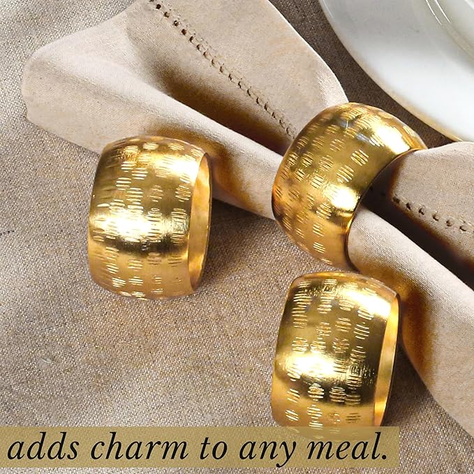 Napkin Rings, 12 Pack Round Gold Aluminum for Dinner Tables