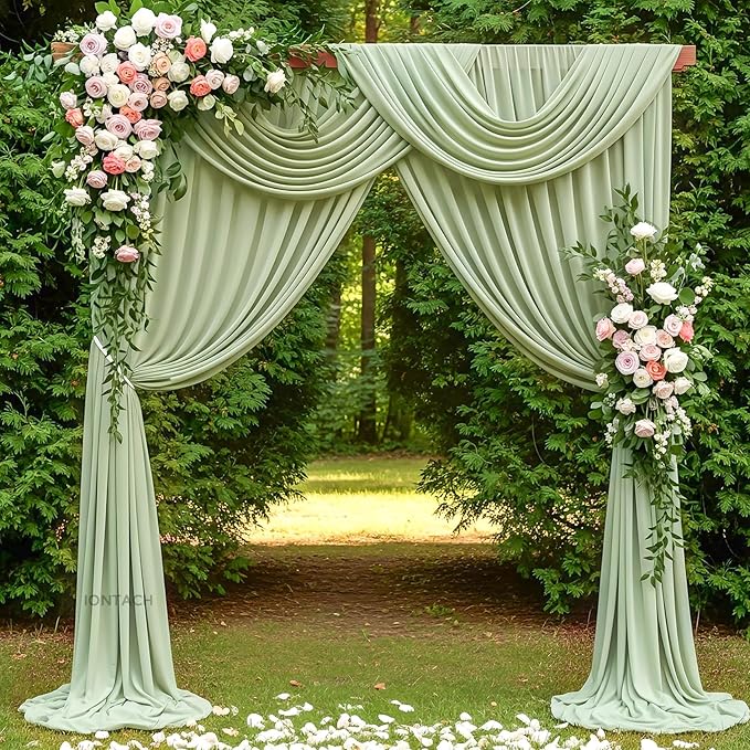 Wedding Arch Draping Fabric 29" x 19Ft Sheer Drapes for Backdrop Wedding Ceremony Reception Ceiling Decor Curtain Baby Bridal Shower Decoration (Sage Green, 1 Panel)
