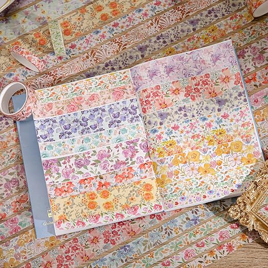 32 Rolls Washi Tape Set, Colored Floral Decorative Masking Tape, Artists Tapes for Junk Journal, Journaling, DIY Craft Projects, Scrapbooking Supplies Decor