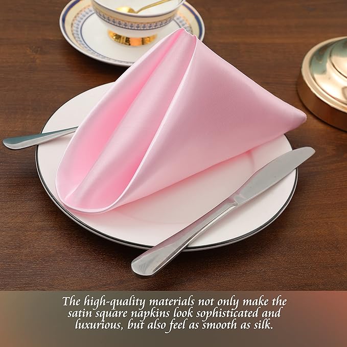Manyshofu 50 Pieces Blush Pink Satin Napkins - 12x12 Inches Cloth Napkins, Square Satin Fabric Napkin Set - Soft & Reusable Table Napkins for Wedding Dinner Party Lunch Banquet Restaurant Decoration
