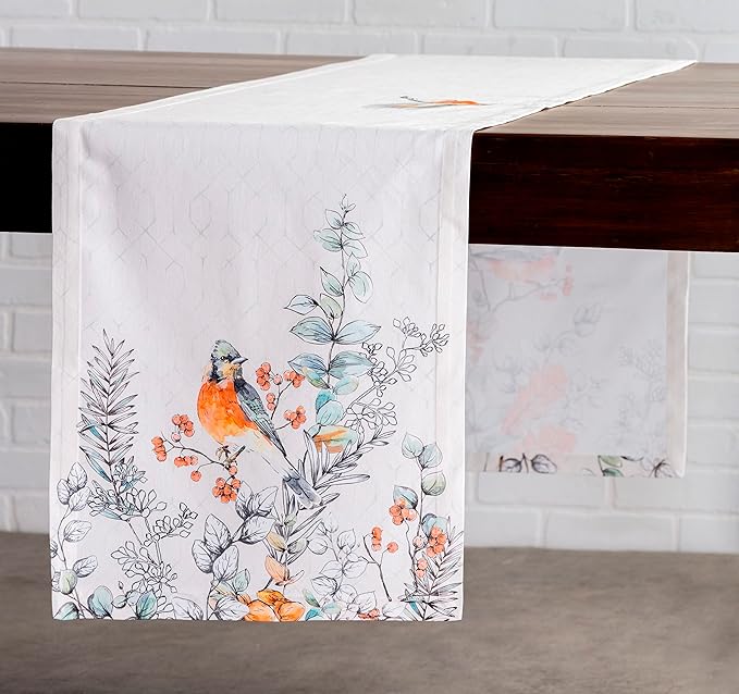 Maison d' Hermine Table Runner 100% Cotton Single Layer Table Runners 36 inches Long for Thanksgiving Christmas Decorations Home Kitchen Dining Party Wedding (Whitish Shabby Chique, 14.5" x 36")