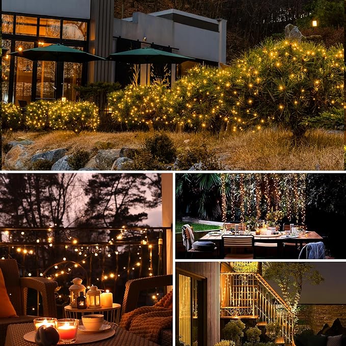 String Lights, Solar Outdoor Warm White, 8 Pack with 640 LEDs