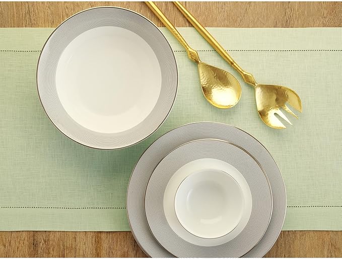 Solino Home Linen Table Runner 48 Inches - 100% Pure Linen Sage Green Hemstitch Table Runner 14 x 48 Inch Ideal for Dresser and Coffee Tables - Fall, Thanksgiving, Christmas - Classic Hemstitch