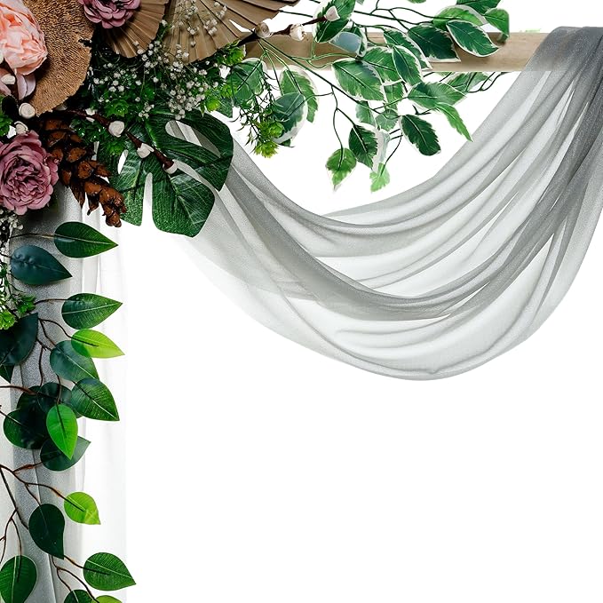 Grey Chiffon Drapery Fabric Panel, 30 Inch x 40 Feet for Wedding Arch