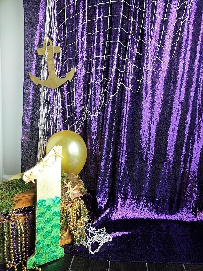 ShinyBeauty 4FT x 7FT Purple Sequin Backdrop | Photobooth Background | Wedding & Event Decor | Rustic & Elegant Sequin Fabric | Perfect for Photography & Parties | Durable Sequin Curtains