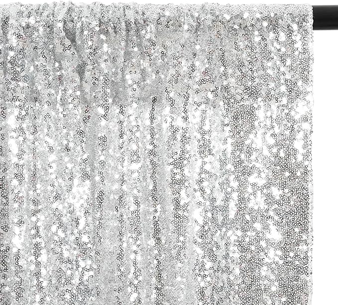 Eternal Beauty Silver Sequin Backdrop, 8x8 Ft Glitter Background Curtains for Shimmer Photography Party Wedding Birthday Back Drop Decor