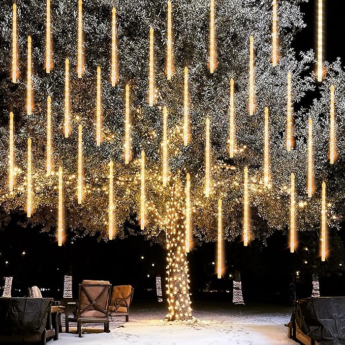 String Lights with 48 Falling Rain Tubes, Warm White LED, Outdoor