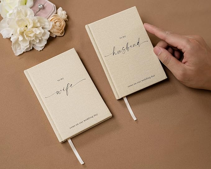 Wedding Vow Books Decorations, Set of 2 Hardcover with Gold Edges