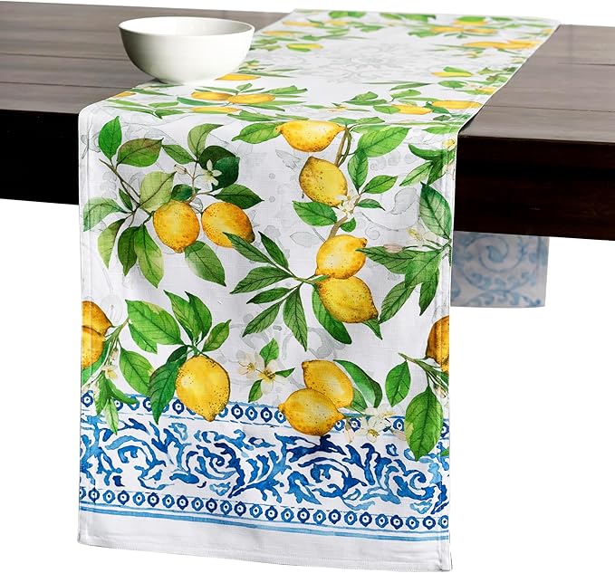 Maison d' Hermine Table Runner 100% Cotton Double Layer Table Runners 108 inches Long Decorative for Home Kitchen Dining Party Baby Shower Wedding Bridal Shower Spring Summer (Cedrat, 14.50" x 108")
