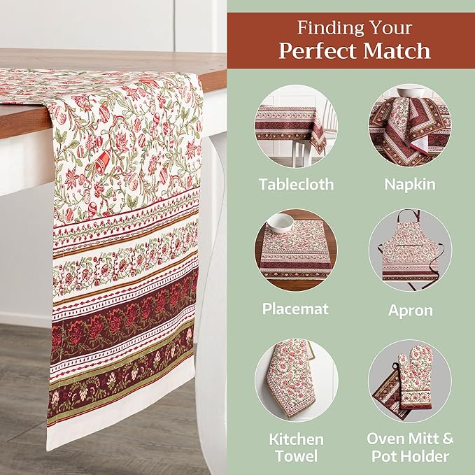 Maison d' Hermine Table Runner 100% Cotton Single Layer Table Runners 108 inches Long for Thanksgiving Christmas Decorations Home Kitchen Dining Party Wedding (Reveillon Au Jardin, 14.5" x 108")