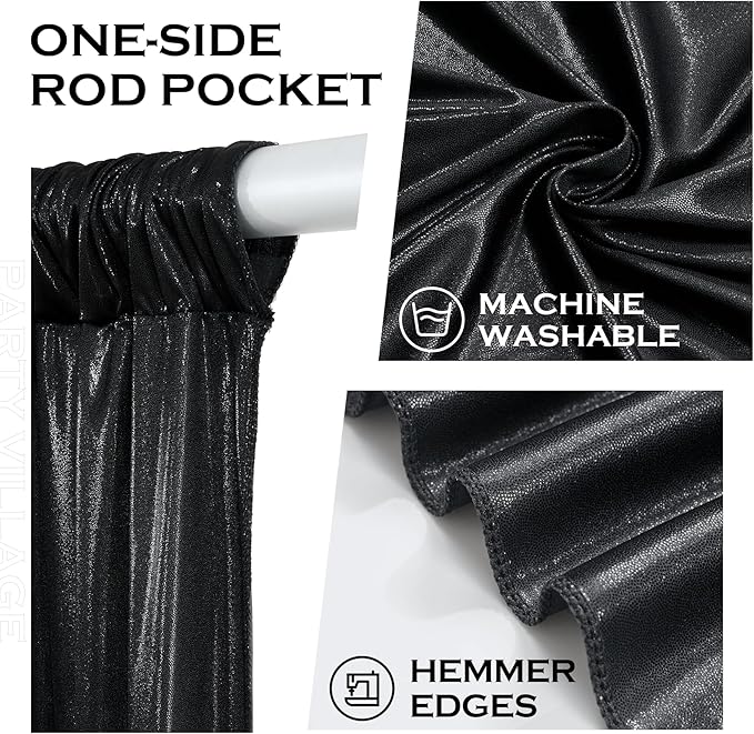 Backdrop Drape Black Sequin, 4 Panels, 20 x 10 ft Wrinkle-Free