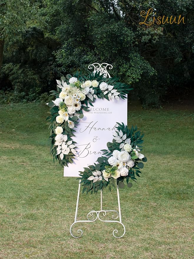 Artificial Flowers Wedding Arch Swag, Ivory White Silk Peony and Rose, 40 Inch