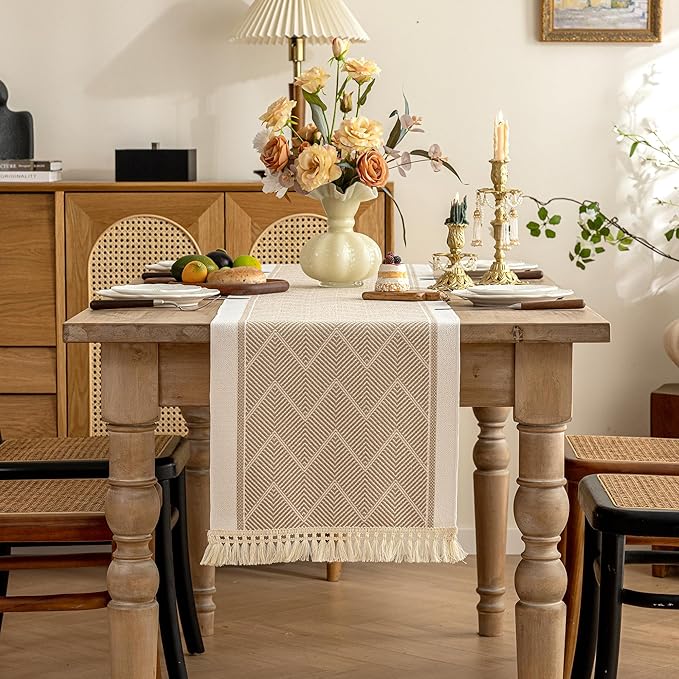 Table Runners 83 Inches,Waterproof Boho Table Runner with Tassel Fringe,Table Runner for Party Coffee Table