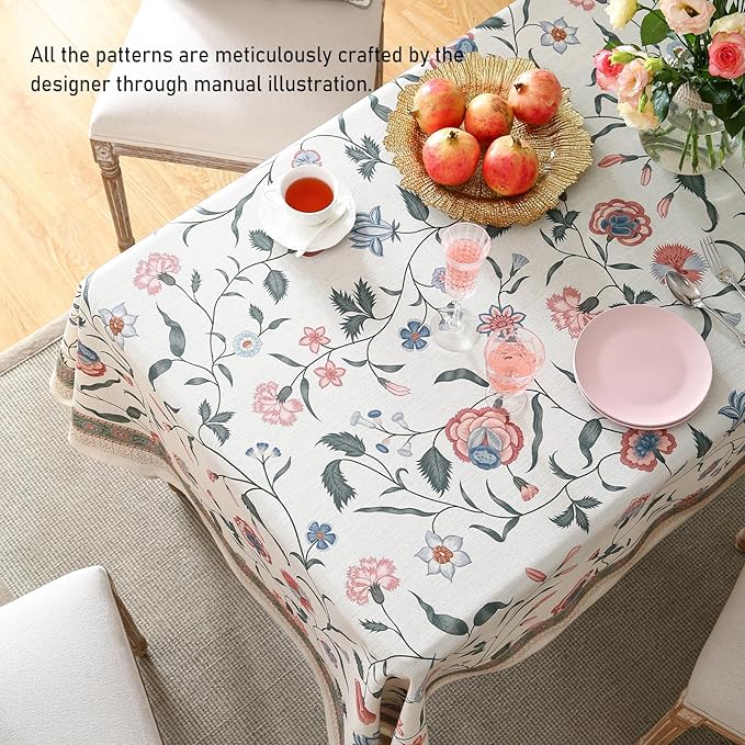 Square Tablecloth 67 x 67 Inch Linen Blend Floral Print