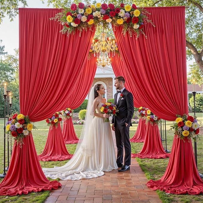 10×14ft Wrinkle Free Red Backdrop Curtain for Wedding Parties,2 Panels 5×14ft Height Soft Silky Polyester Backdrop Drapes Red Photo Back Ddrop Curtains for Event Photography Christmas Background Cloth