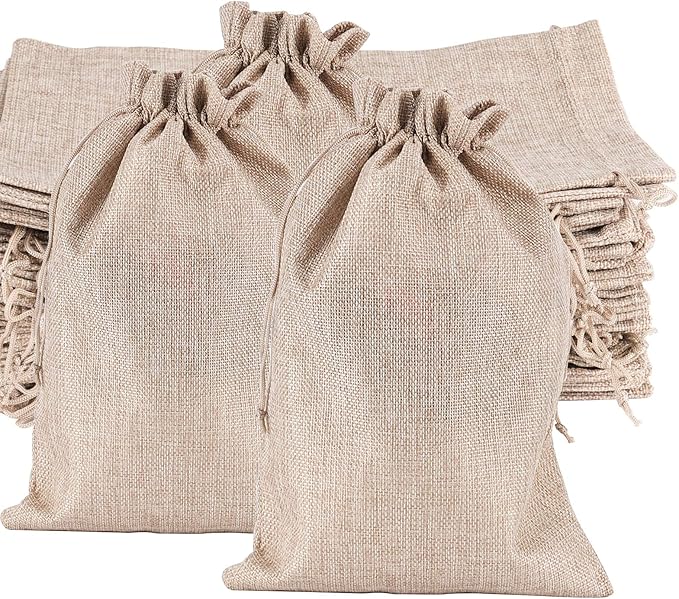 Burlap Gift Bags, 30 Count, 8 x 12 Inch Linen with Drawstring