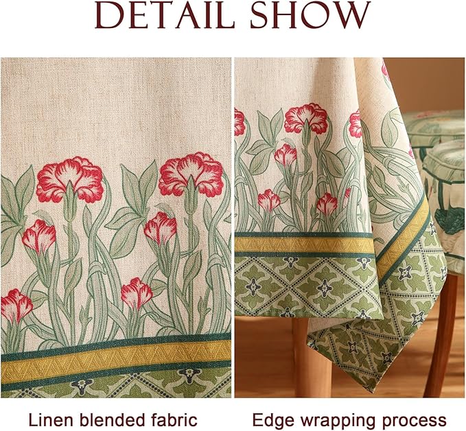 Rectangular Tablecloth 63x102 Inch Polyester Linen Blend Cecilia D Green