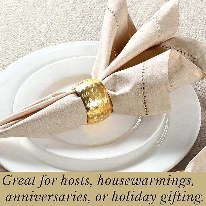 Napkin Rings, 12 Pack Round Gold Aluminum for Dinner Tables