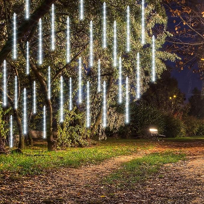 String Lights Meteor Shower Rain Lights, 48 Tubes, White, Outdoor