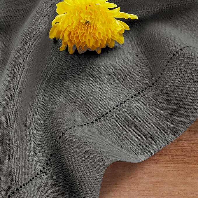 Solino Home Linen Steel Gray Hemstitch Table Runner 48 Inches - 100% Pure Linen Small Table Runner 14 x 48 Inch Ideal for Dresser and Coffee Tables - Classic Hemstitch - Fall, Autumn, Halloween