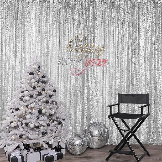 Sequin Backdrop Curtain, Silver Glitter Backdrop, 2ft x 8ft, Pack of 4