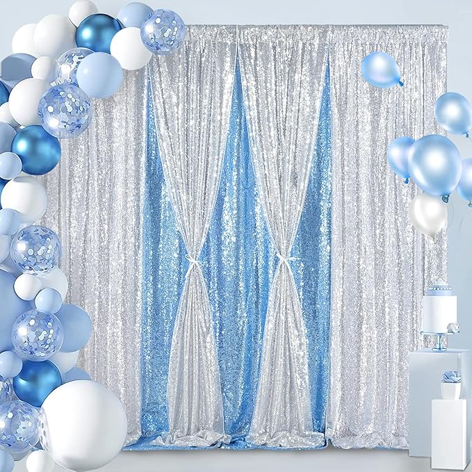 Silver Backdrop Curtains for Birthday - Glitter Party Photography Background 10ft x 10ft Wedding Christmas Home Decorations