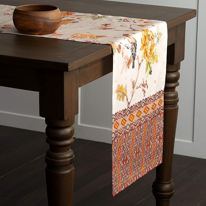 Maison d' Hermine Table Runner 100% Cotton Single Layer Table Runners 90 inches Long for Thanksgiving Christmas Decorations Home Kitchen Dining Party Wedding (Kelim - Prairie, 14.5" x 90")