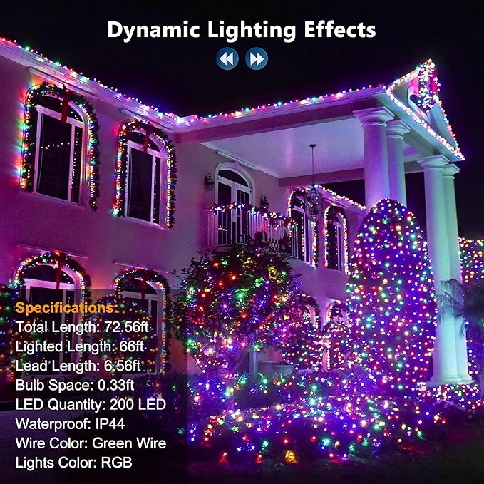 LED String Lights, 66 ft Multicolor with 48-Key Remote and Timer