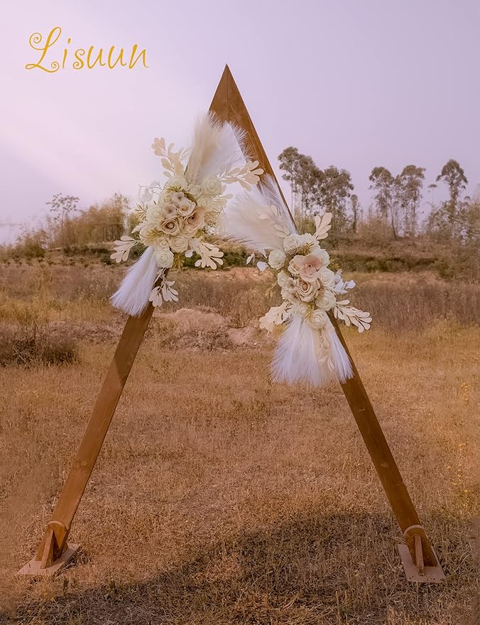 Artificial Wedding Arch Flowers, Pampas Grass Silk Swag in Beige and Champagne