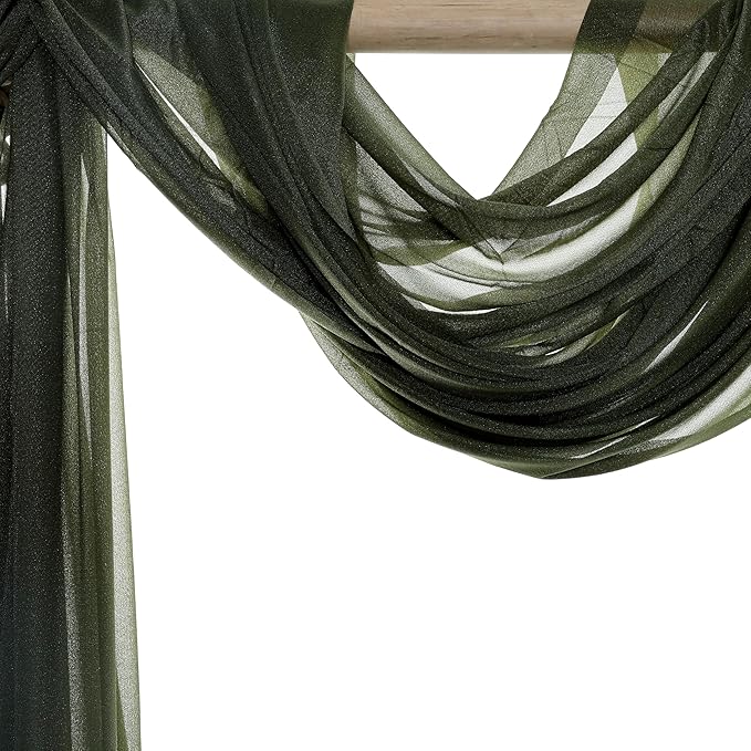 Olive Sheer Chiffon Backdrop Drape, 30 in x 40 ft Glitter Panel